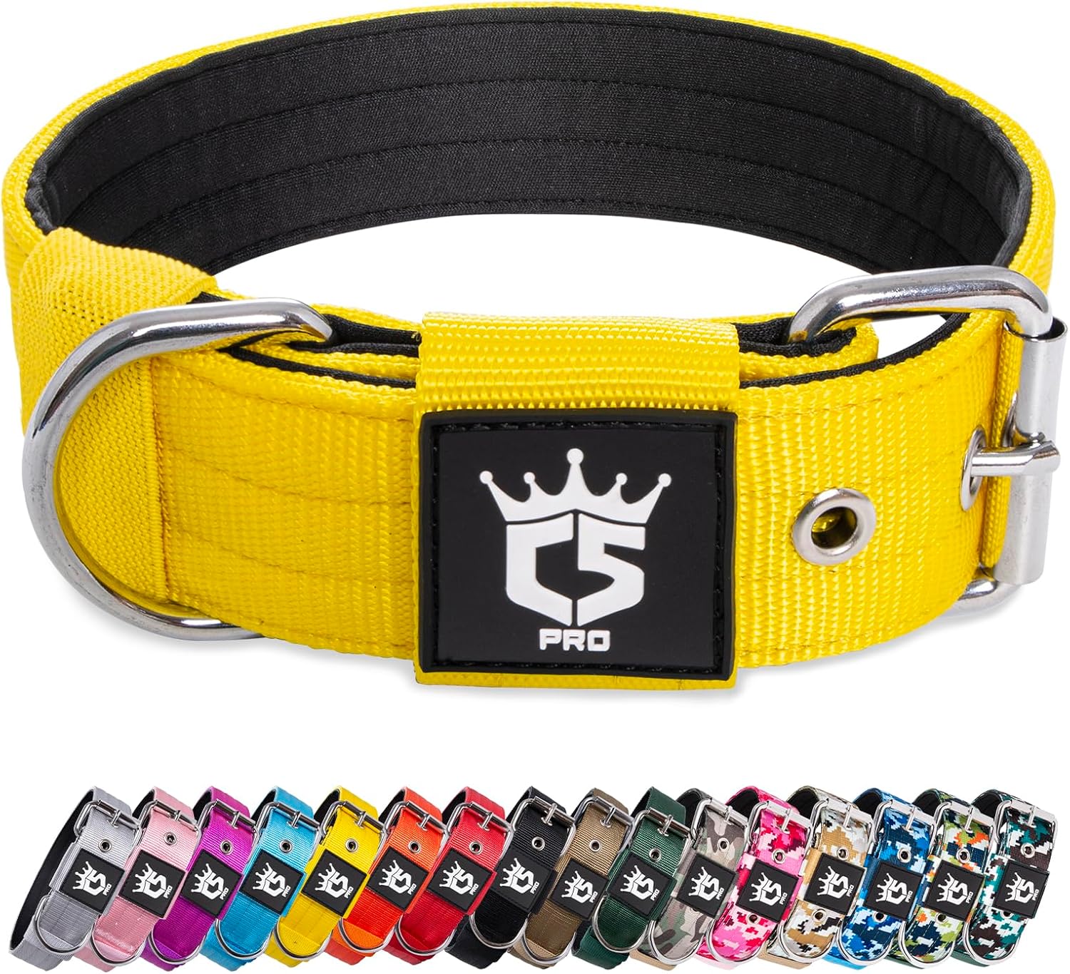 Collar Táctico para Perros TSPRO, Ajustable y Resistente, Hebilla de Metal, Amarillo, 3,8 cm Ancho, Talla M