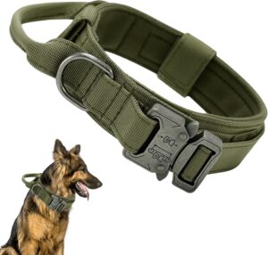 Collar táctico ajustable para perros grandes, con hebilla de metal y mango de control, verde militar (XL)