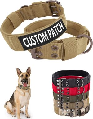 Collar táctico personalizado para perros grandes y medianos con hebilla metálica y parches con nombre y teléfono