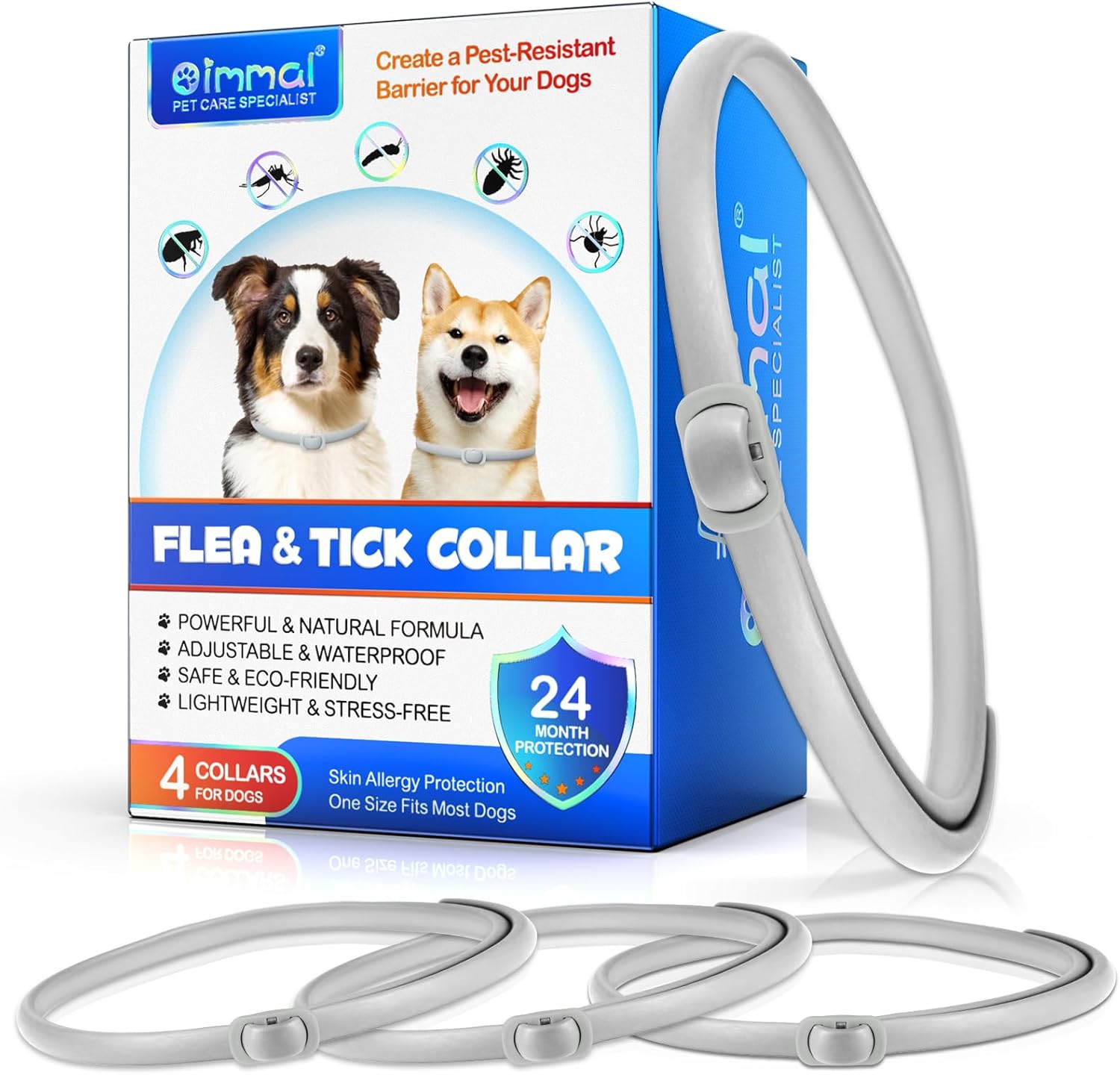 Collares Antiparasitarios para Perros - 4 Piezas con 24 Meses de Protección, Ajustables e Impermeables