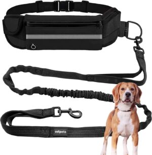 Correa para Perro Edipets Cintura Manos Libres, Extensible y Reflectante, 160-220 cm, Antitirones, Ideal para Running y Paseo (Negro)