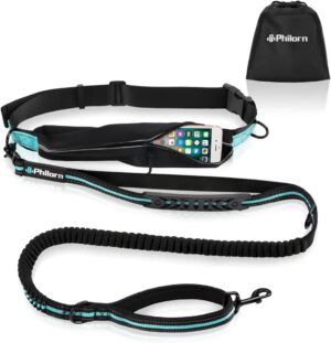 Correa de Cintura PHILORN para Perros, Manos Libres, Extensible y Elástica, 120-170cm, con Bolsillo y Costuras Reflectantes, Ideal para Running y Entrenamiento