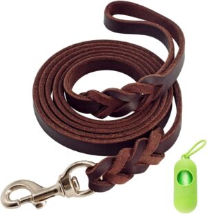 Correa de Cuero para Perros - 1.2m, 1.6m, 2.1m y 2.6m, Resistente y Acolchada para Entrenamiento y Aventuras