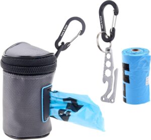 Kare & Kind Dispensador de Bolsas para Desechos de Mascotas con Soporte y Mosquetón – Impermeable y Compacto con Cremallera