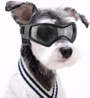 NAMSAN Gafas de Sol para Perros con Protección UV y Correa Ajustable - Negro