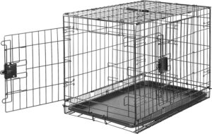 Amazon Basics - Jaula Plegable para Perro, Alambre Metálico, Doble Puerta, 76 x 48 x 53 cm, Negro