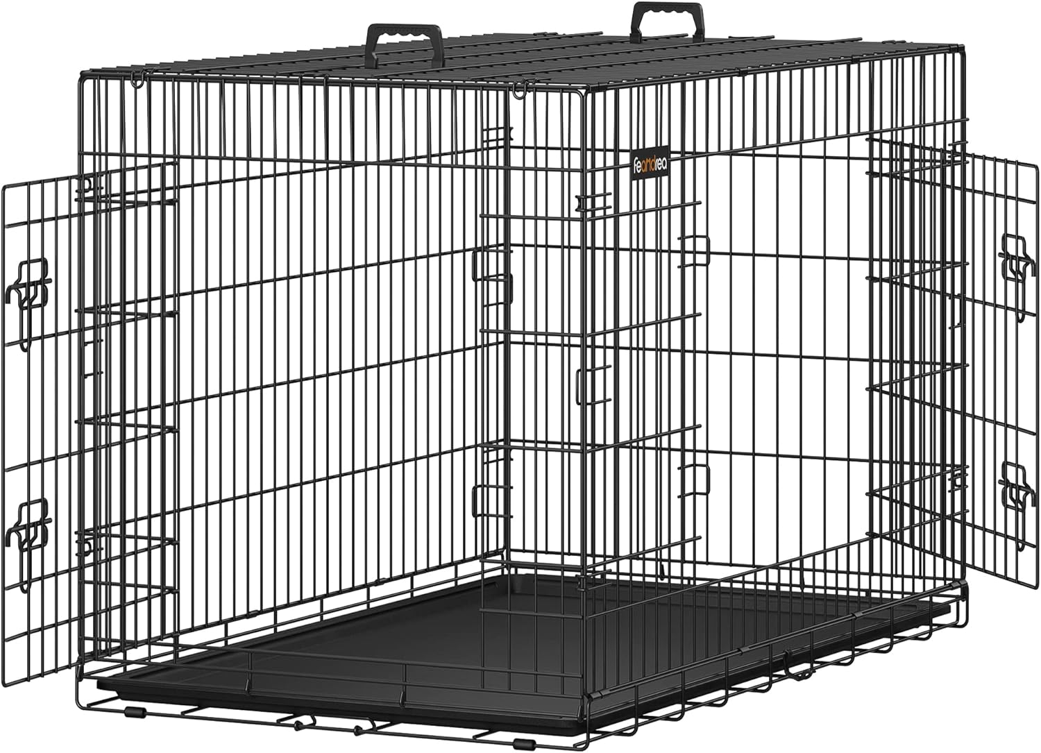 Feandrea Jaula para Perros XXL con 2 Puertas y Bandeja Extraíble, 122 x 74,5 x 80,5 cm, Negra