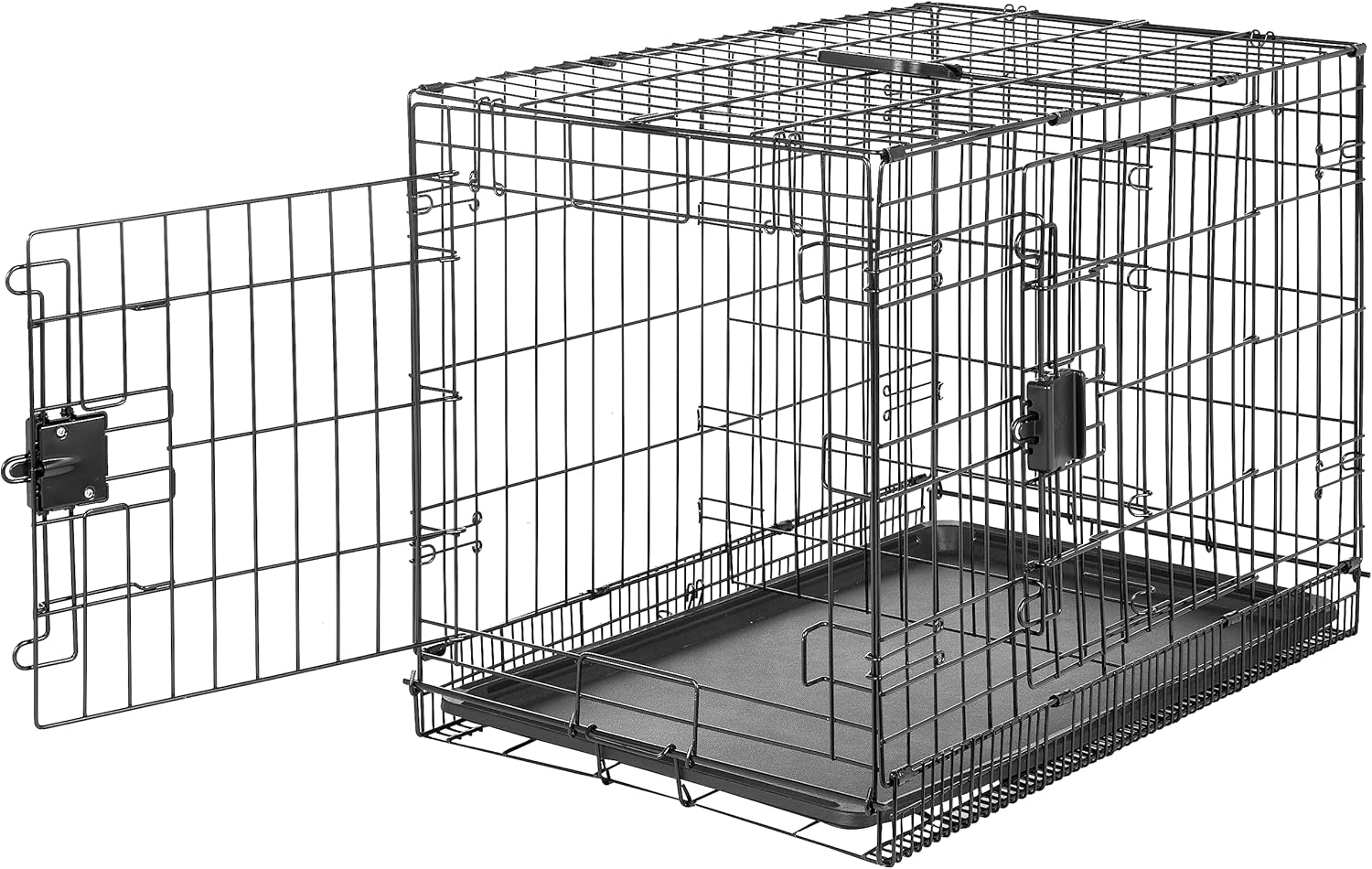 Amazon Basics - Jaula Plegable para Perro, Alambre Metálico, Doble Puerta, 76 x 48 x 53 cm, Negro