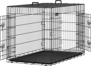 Feandrea Jaula para Perros XXL con 2 Puertas y Bandeja Extraíble, 122 x 74,5 x 80,5 cm, Negro