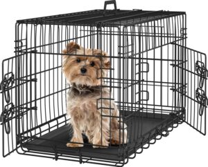 Yaheetech Jaula para Perros 75x44x50.5 cm - Doble Puerta con Separador, Plegable y con Bandeja Extraíble, Negro