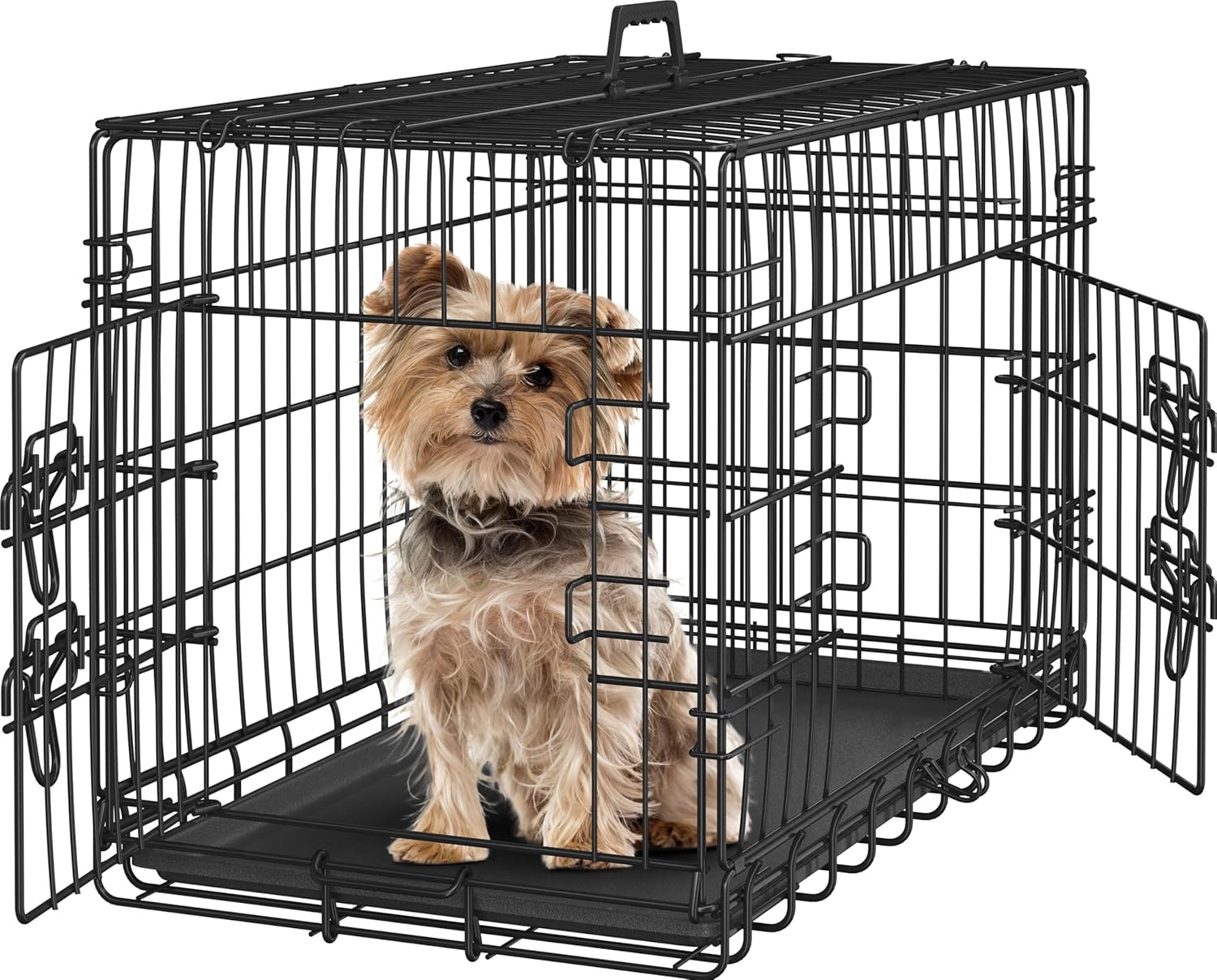 Yaheetech Jaula para Perros 75x44x50.5 cm - Doble Puerta con Separador, Plegable y con Bandeja Extraíble, Negro
