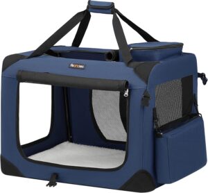 Feandrea Transportín Plegable para Gatos y Perros - Tamaño L, 70x52x52 cm, Tela Oxford, Malla Transpirable, Azul Oscuro