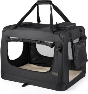 Lionto Transportín Plegable para Perros y Gatos, Bolsa de Transporte Compacta (S) 50x34x36 cm, Negro