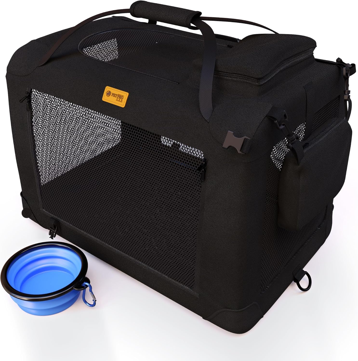 PetProved Transportín Plegable para Perros y Gatos - Mediano 60x42x42 cm, Negro