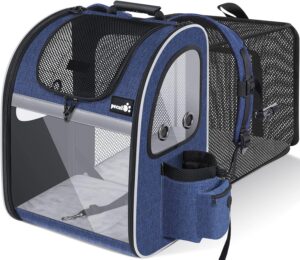 Pecute Mochila Transportín Expandible para Gatos y Perros con Ventana Transparente, Ideal para Viajar