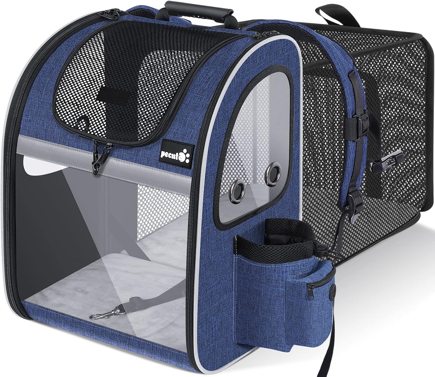 Pecute Mochila Transportín Expandible para Gatos y Perros con Ventana Transparente, Ideal para Viajar