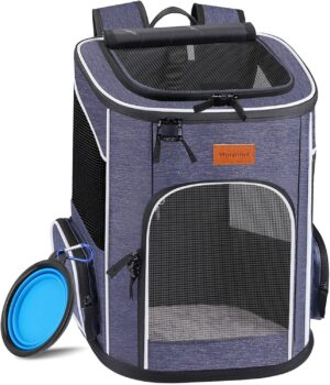 Mochila Transportín para Perro y Gato con Correa de Seguridad – Bolsa Ventilada y Ligera con Tazón Plegable