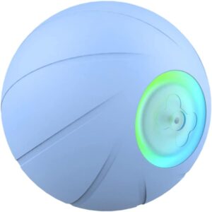 Pelota interactiva con luz LED para perros pequeños y gatos, caucho natural y rotación 360º, recargable por USB - 56 mm, Azul