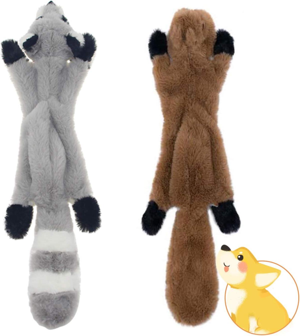 Hotype Juguete de Peluche para Perros sin Relleno, Pack de 2 Juguetes para Masticar - Ardilla y Mapache