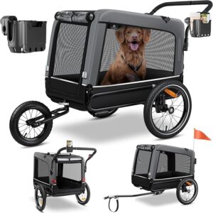 KESSER® Remolque para Perros 3-en-1, Cochecito y Jogger con Volumen de 240L, Lona Oxford 600D, Carga Máxima 40 kg