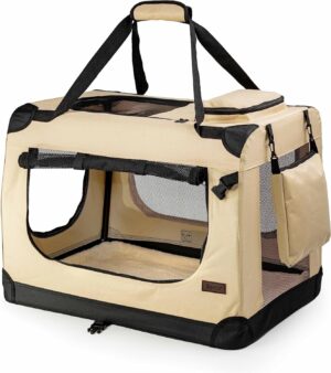 Lionto Transportín Plegable para Perros y Gatos, Bolsa de Transporte XXL, 90x61x65 cm, Beige