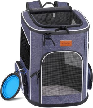 Morpilot Mochila Transportín para Perros y Gatos, Ventilada con Correa de Seguridad, Bolsa de Transporte Compacta (13x11x16.5 Inch) + Tazón Plegable