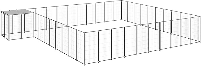 BaraSh Jaula de Acero para Perros Grandes, 31,46 m² con Valla Invisible, Negra
